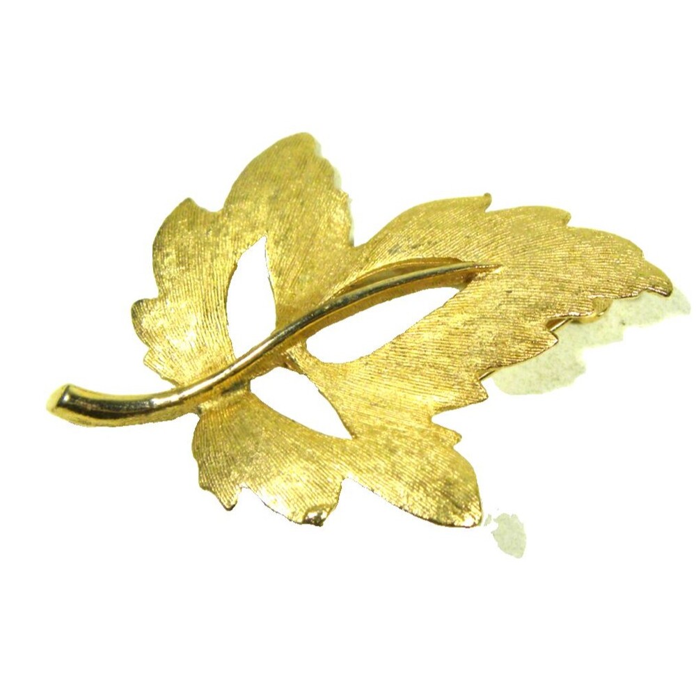 Vintage Leaf Brooch Brushed Gold Tone Matte Signed Hady